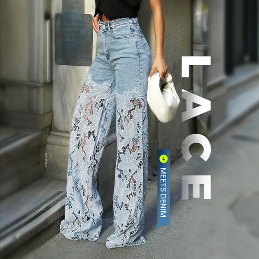 🔥Last Day 50% OFF🔥Fashion Lace Patchwork Denim Jeans