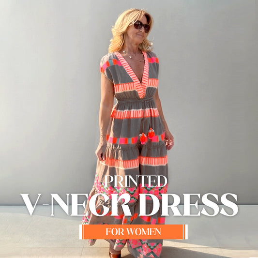 🔥Hot Sale 50% OFF💕Women's Loose V-Neck Vintage Stripe Pattern Sleeveless Dress