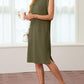 💕Limited Sale 50% OFF💕Women Round Neck Loose Split Wrinkle-Free Midi Dress with Pockets