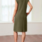 💕Limited Sale 50% OFF💕Women Round Neck Loose Split Wrinkle-Free Midi Dress with Pockets