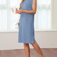 💕Limited Sale 50% OFF💕Women Round Neck Loose Split Wrinkle-Free Midi Dress with Pockets