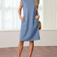 💕Limited Sale 50% OFF💕Women Round Neck Loose Split Wrinkle-Free Midi Dress with Pockets