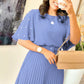 🔥2025 HOT SALE🔥 Elegant Round Neck Pleated Dress with Belt