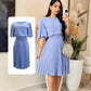 🔥2025 HOT SALE🔥 Elegant Round Neck Pleated Dress with Belt