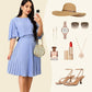 🔥2025 HOT SALE🔥 Elegant Round Neck Pleated Dress with Belt