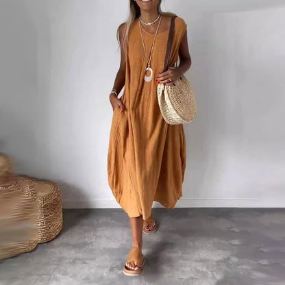 🎁2024 new styles 💫Cotton and Linen Sleeveless Casual Dress with Pocket