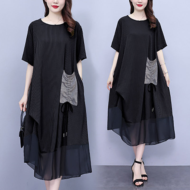 Women's Round Neck Patchwork Loose Dress（50% OFF）