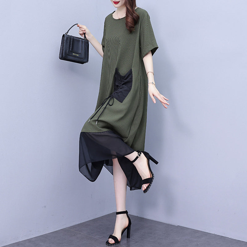 Women's Round Neck Patchwork Loose Dress（50% OFF）