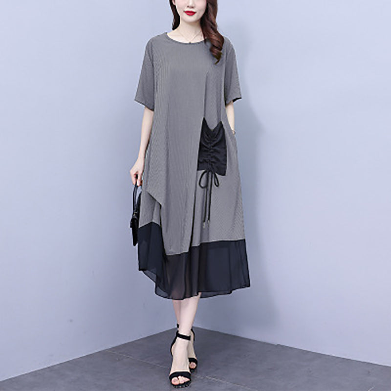 Women's Round Neck Patchwork Loose Dress（50% OFF）