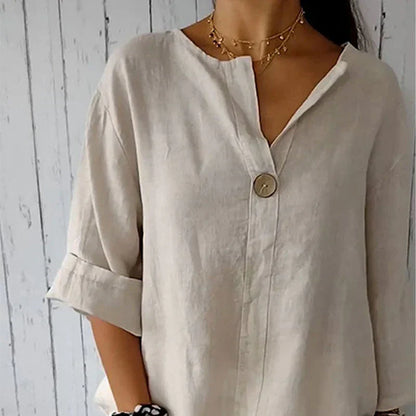 Women's Linen-Cotton V-Neck Comfortable Top