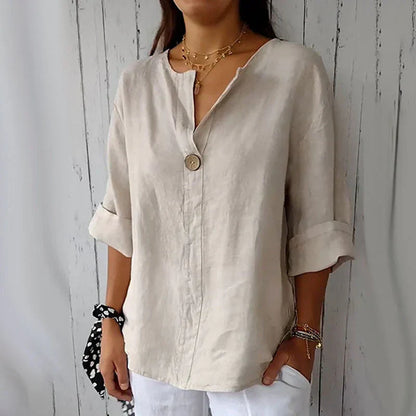 Women's Linen-Cotton V-Neck Comfortable Top