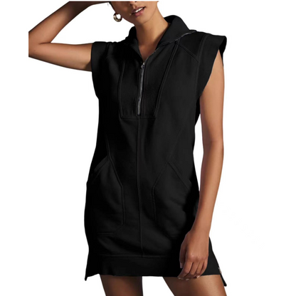 Women's Sporty Half Zip Pullover Sleeveless Mini Dress