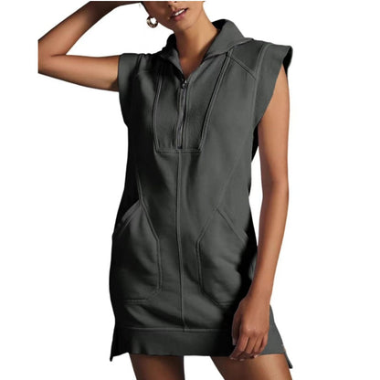 Women's Sporty Half Zip Pullover Sleeveless Mini Dress