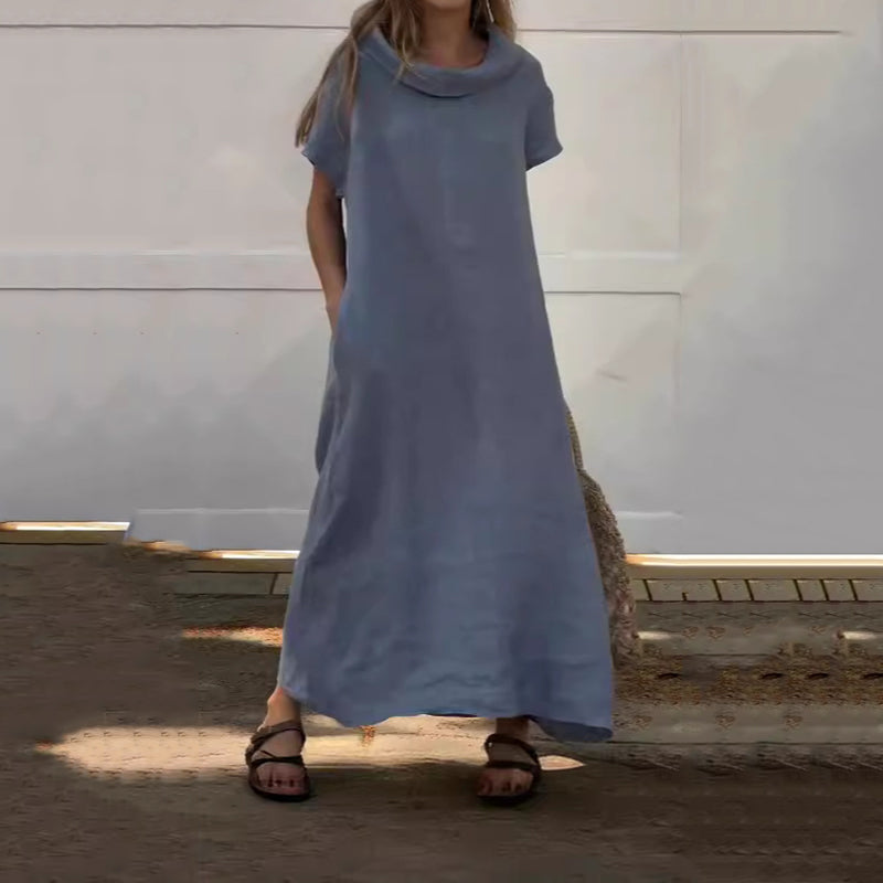 Women’s Cowl Neck Cotton and Linen Casual Dress