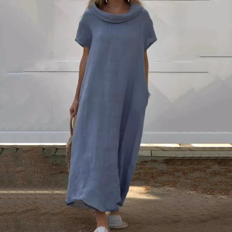 Women’s Cowl Neck Cotton and Linen Casual Dress