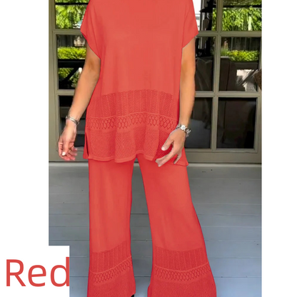 Women’s Solid Color Two-Piece Short Sleeve Top & Pants Set