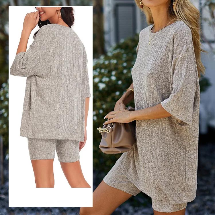 🎉Limited time offer 49% OFF💖Women's Rib Knit T-shirt and Shorts Casual 2-piece Set