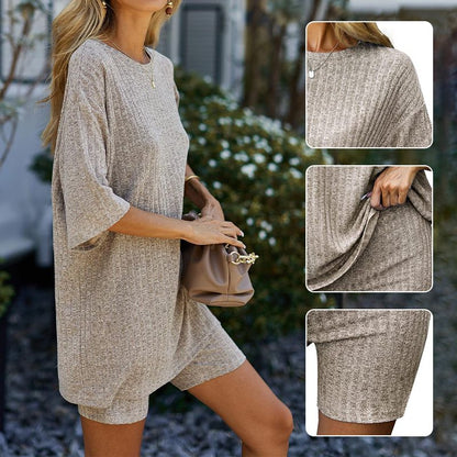 🎉Limited time offer 49% OFF💖Women's Rib Knit T-shirt and Shorts Casual 2-piece Set