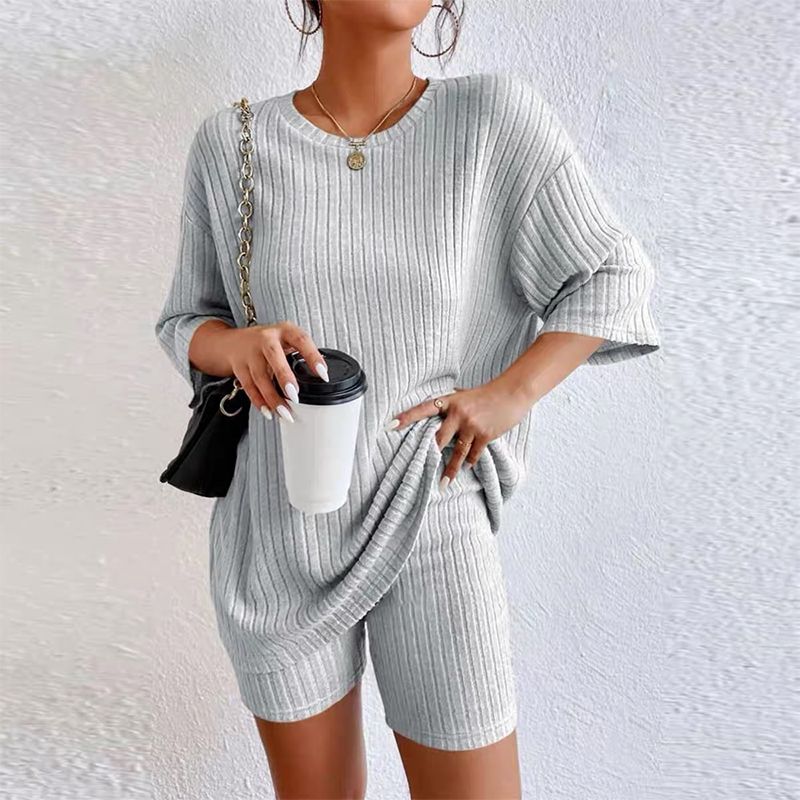 🎉Limited time offer 49% OFF💖Women's Rib Knit T-shirt and Shorts Casual 2-piece Set