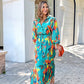 Lapel Button Printed Maxi Dress