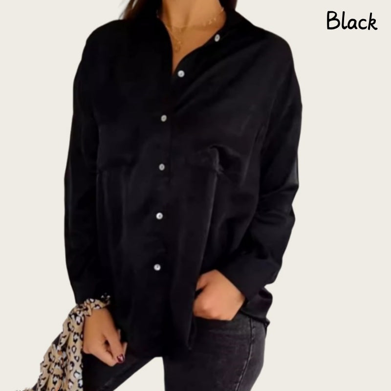 Women's Solid Lapel Long-Sleeve Button Down Shirts