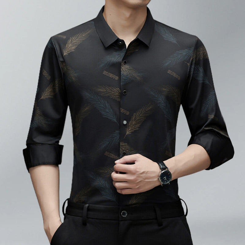 Men's Business Casual Printed Long-Sleeved Shirt