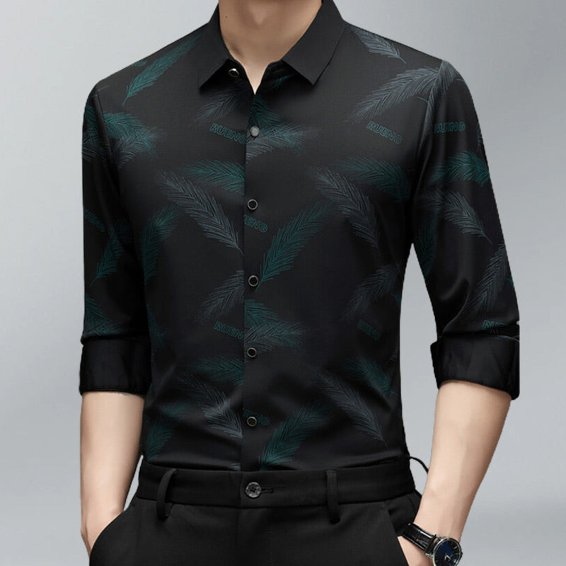 Men's Business Casual Printed Long-Sleeved Shirt