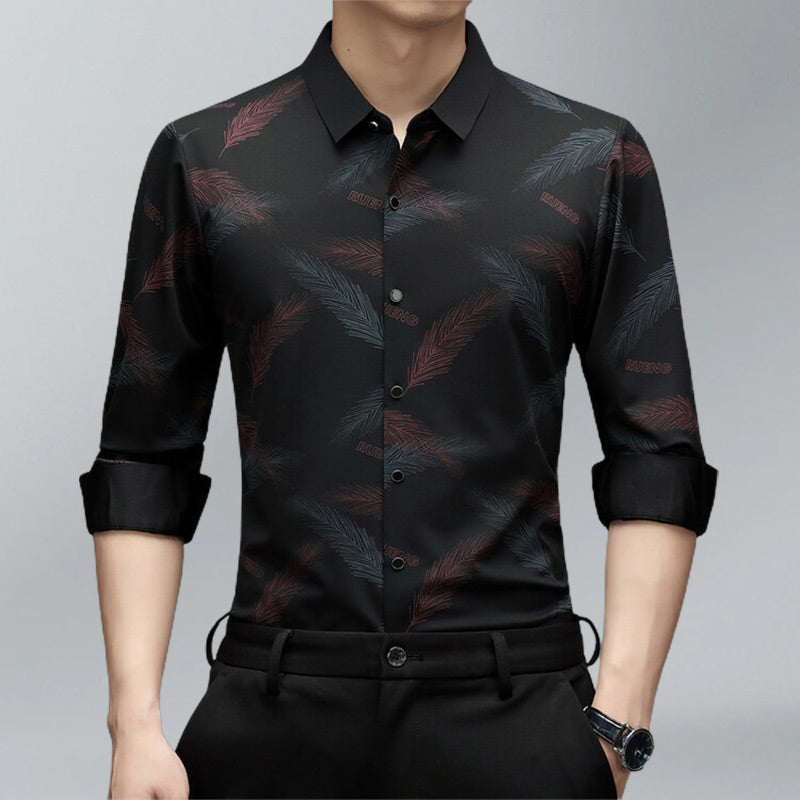 Men's Business Casual Printed Long-Sleeved Shirt