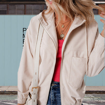 Women's Casual Lapel Hooded Jacket