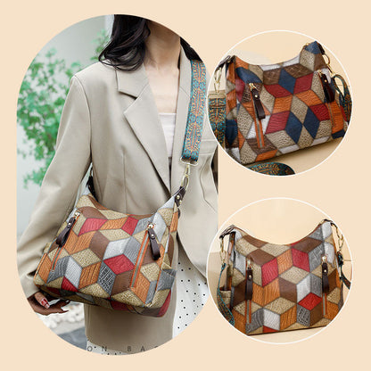 Women’s Patchwork Shoulder Bag with Large Capacity