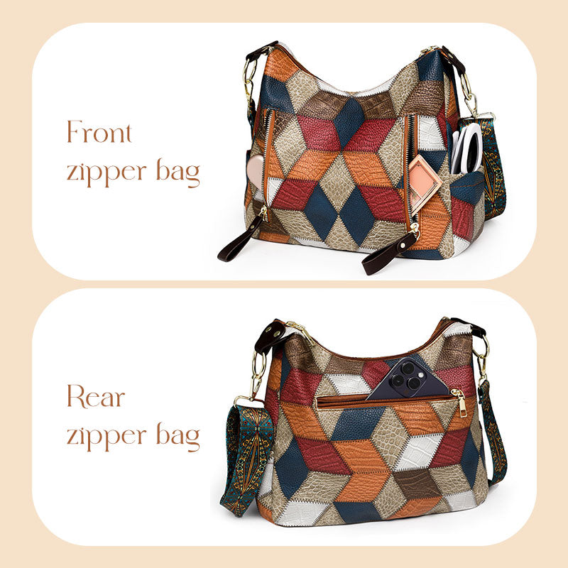 Women’s Patchwork Shoulder Bag with Large Capacity