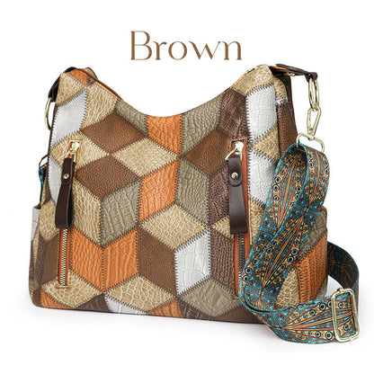 Women’s Patchwork Shoulder Bag with Large Capacity