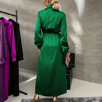 Women’s Trendy Long Sleeve Tie Waist Side Slit Dress