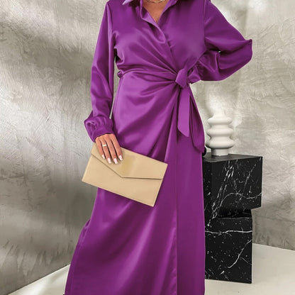 Women’s Trendy Long Sleeve Tie Waist Side Slit Dress