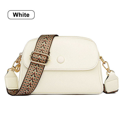 Wide Strap Flapover Crossbody Bag with Zipper