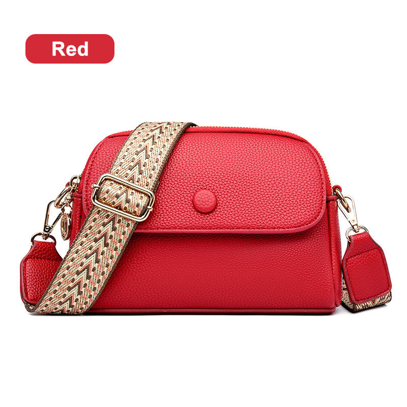 Wide Strap Flapover Crossbody Bag with Zipper