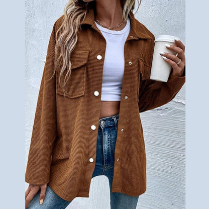 Women's Waffle Knit Button down Shirt Jacket