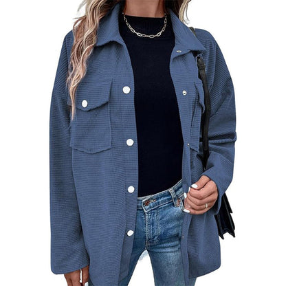 Women's Waffle Knit Button down Shirt Jacket