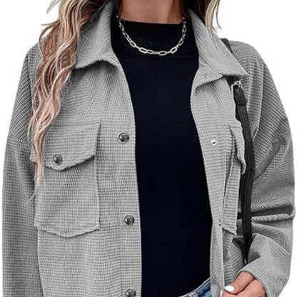 Women's Waffle Knit Button down Shirt Jacket