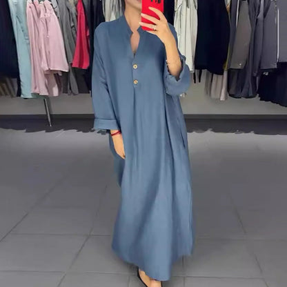 Women's Loose Fit Maxi Shirt Dress with Pockets