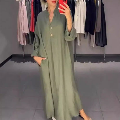 Women's Loose Fit Maxi Shirt Dress with Pockets