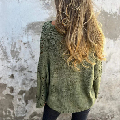 Hollow-out Knitted Round Neck Sweater