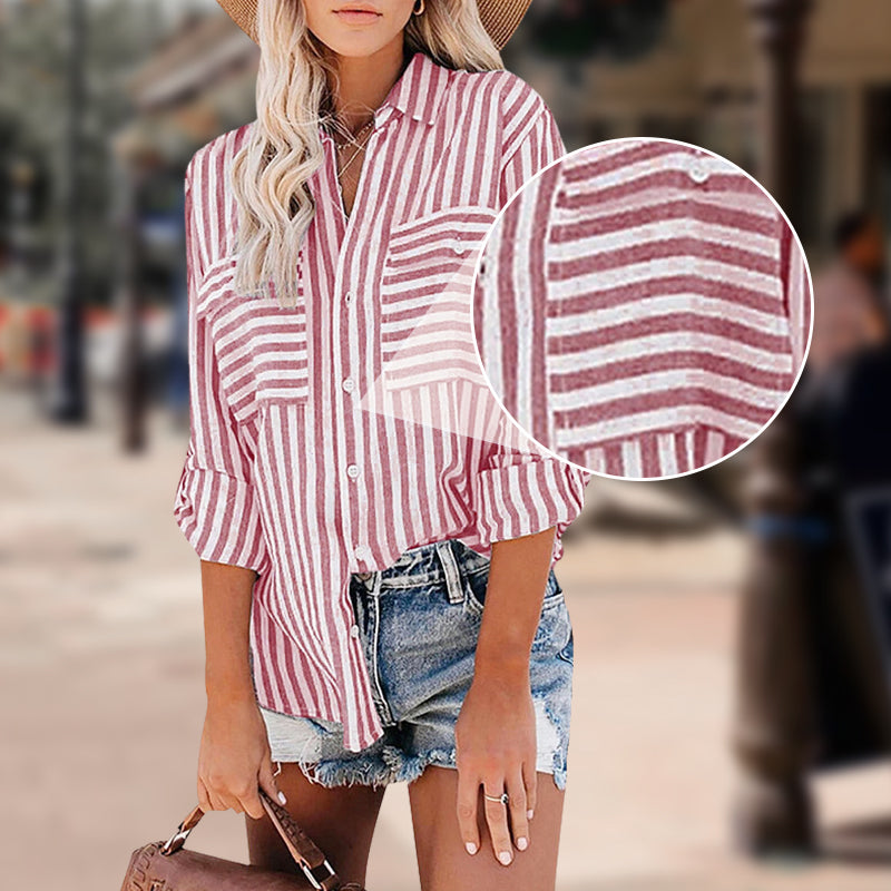 Women's Casual Striped Button-Up Shirt