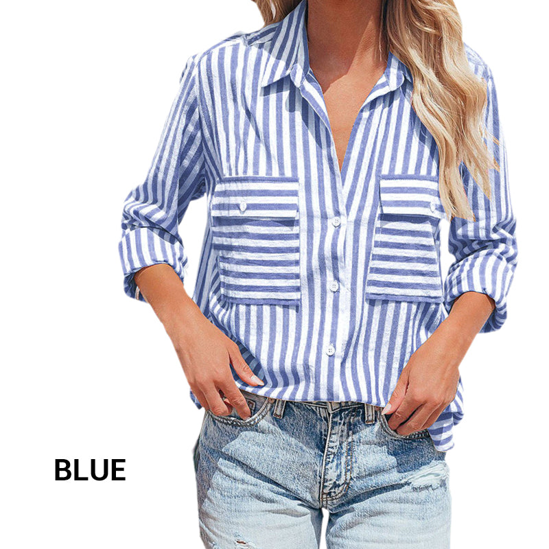 Women's Casual Striped Button-Up Shirt