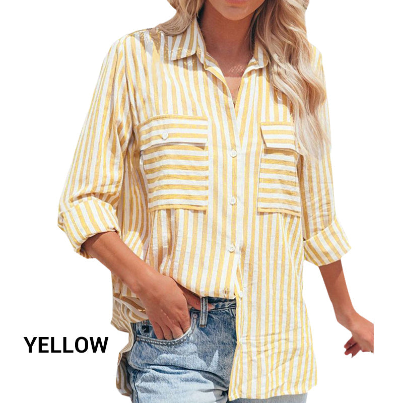 Women's Casual Striped Button-Up Shirt