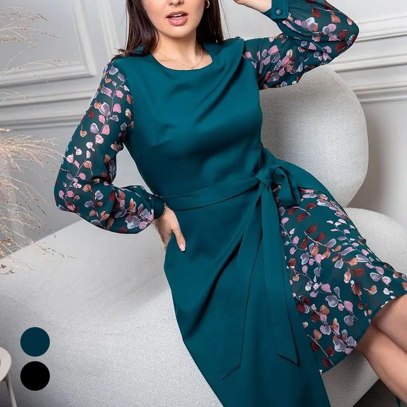 Women’s Elegant Long-Sleeve Dress with Print Details