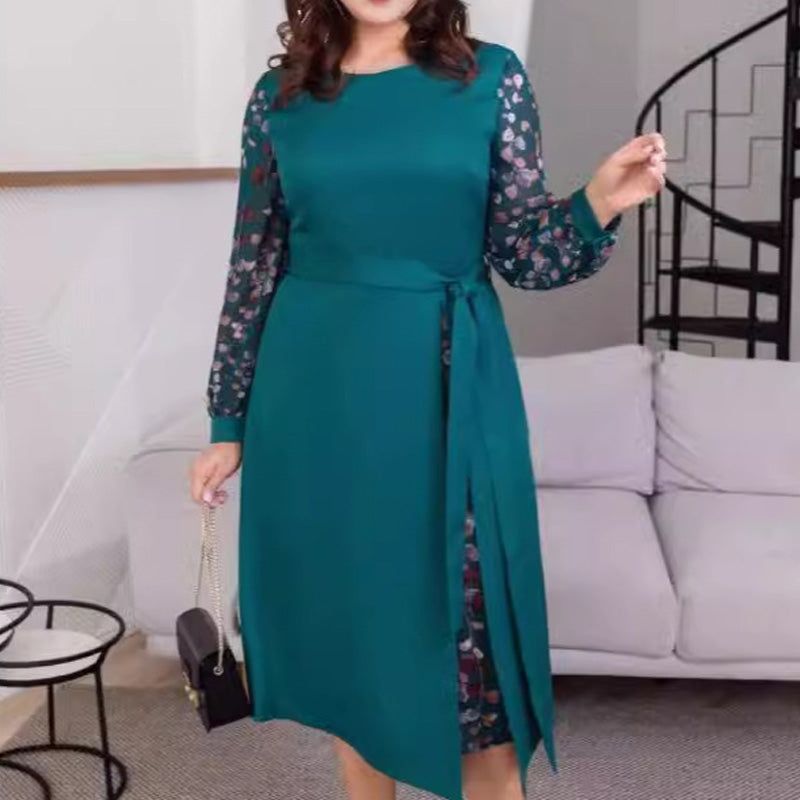 Women’s Elegant Long-Sleeve Dress with Print Details