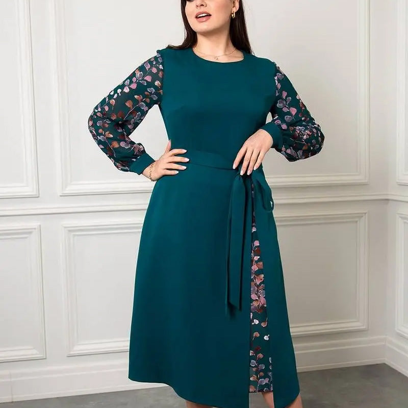 Women’s Elegant Long-Sleeve Dress with Print Details