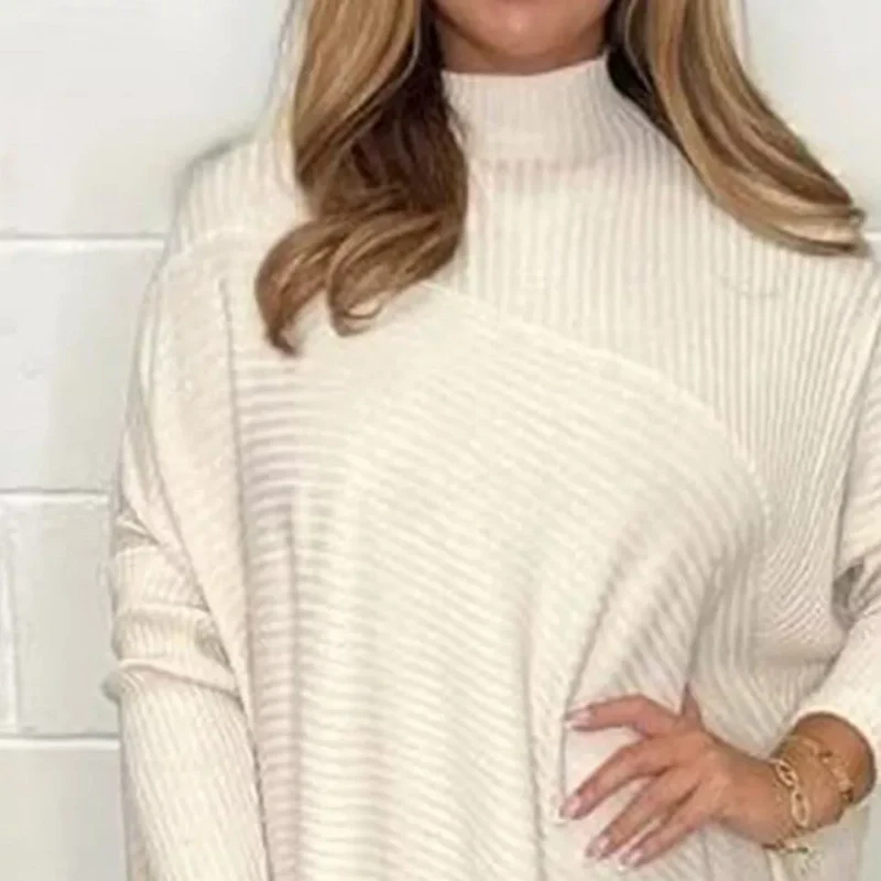 Women's Casual Knit Solid Irregular Turtleneck Sweater