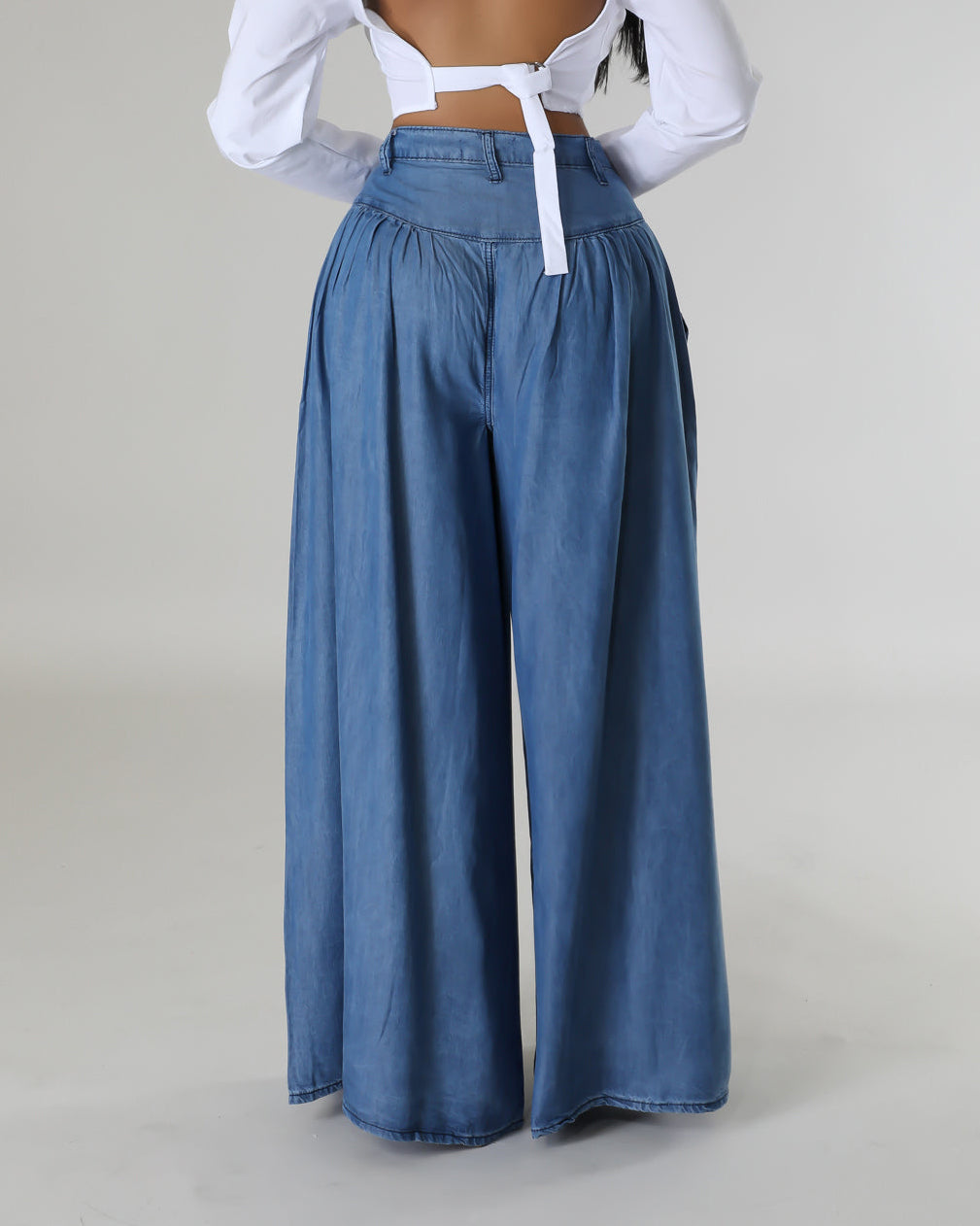 High Waist Zipper Wide Leg Denim Women Pants